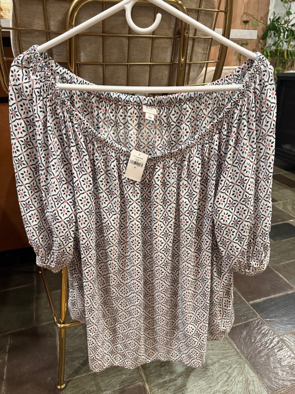 GAP Off-Shoulder Tunic Top - pink white and blue